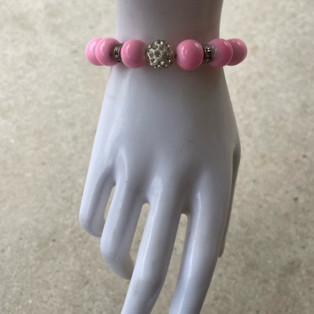 Pink Jade Gemstone Bracelet | Crystal Quartz Beaded Sz 6 - Picture 3 of 9